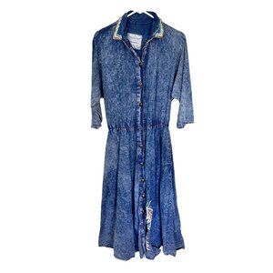 Vtg Denim Button Down Midi Dress 8 Colours Classic Medium Bedazzled Full Skirt